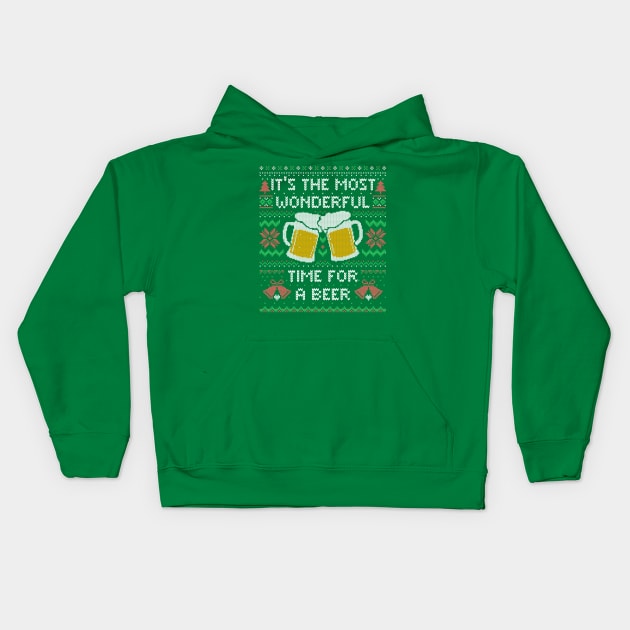 It’s the Most Wonderful Time For a Beer - Funny Quote Ugly Christmas Gift Kids Hoodie by eduely